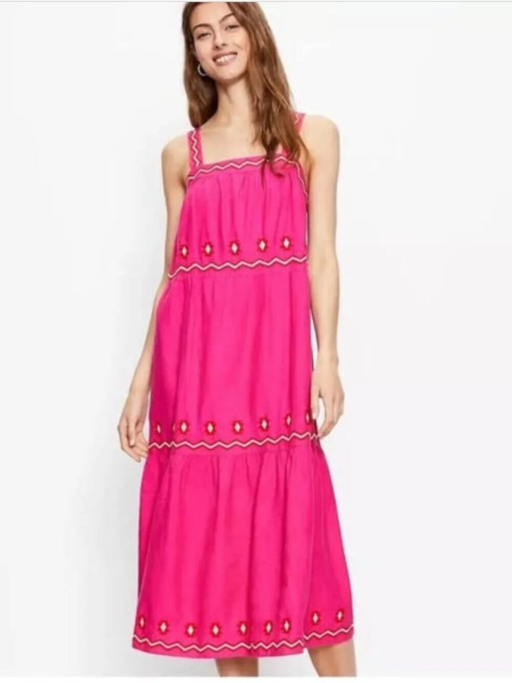 LOFT Hot Pink Embroidered Maxi Embroidered Maxi Sundress LP Large Petite